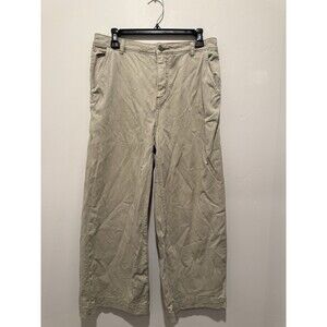 Caslon Women's Pants Khaki Cotton High Rise Wide Leg Crop Trouser Size 31